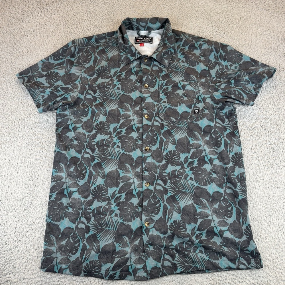 686 Blue Wave Nomad Stretch Perforated Floral Button Down Shirt Mens Size Medium